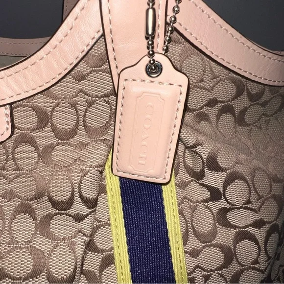 Coach Purse Signature Stripe Devin Shoulder Bag blue vintage D1481-F26131 - Picture 4 of 15